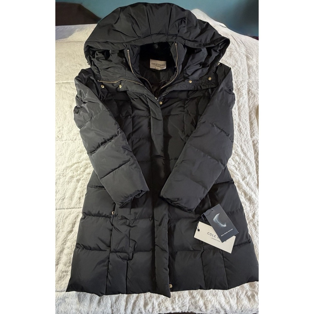 Cole Haan Signature Maxi Quilted Down Puffer Black Long‎ Coat Jacket Sz S - Picture 2 of 10